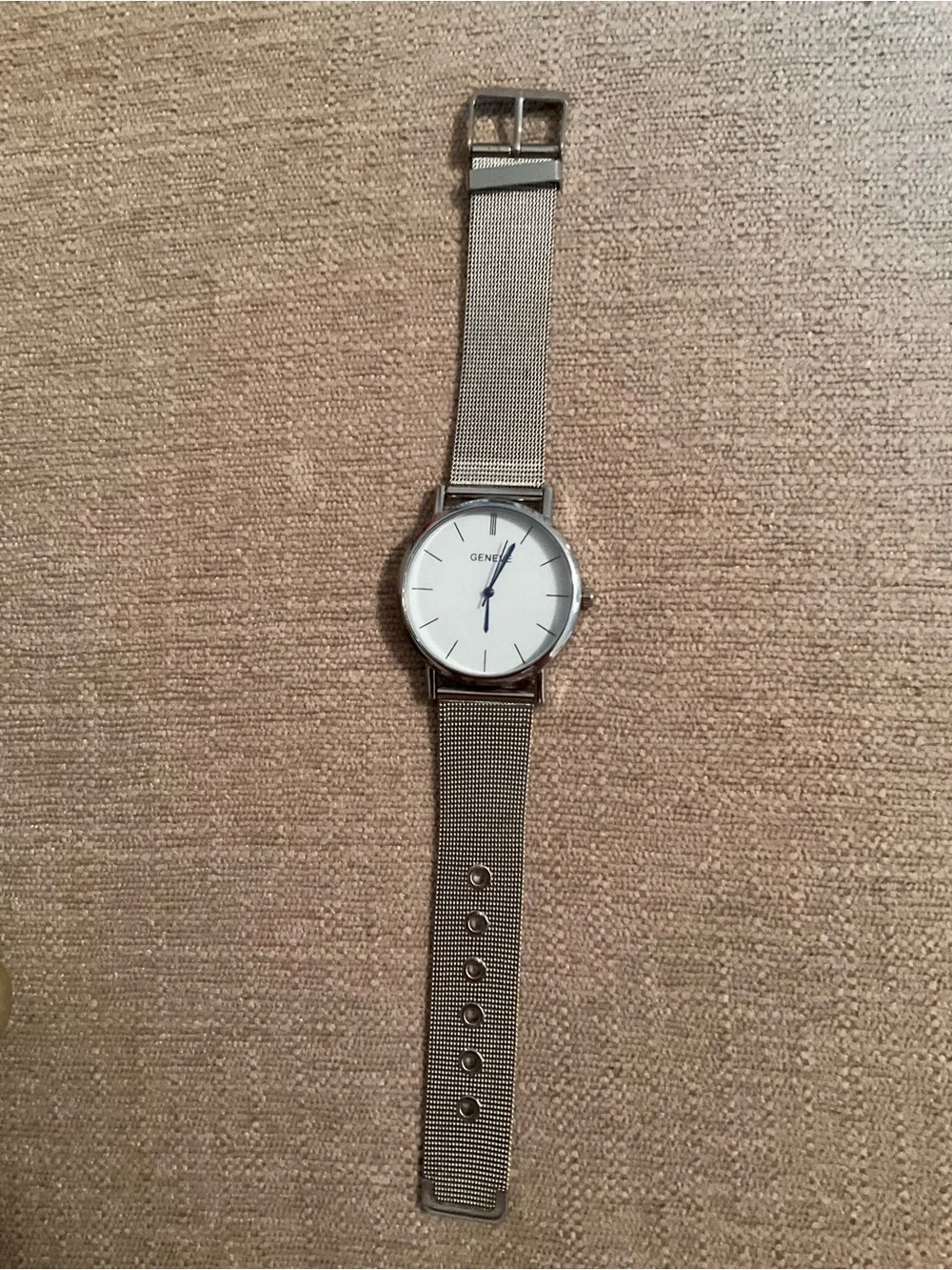 Geneva Silver Mesh Band Watch with White Dial